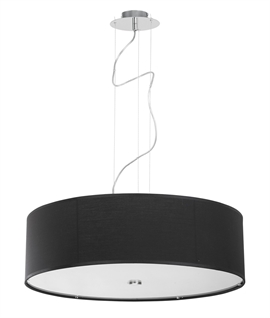 Large 63cm Black Drum Fabric Pendant with Frosted Glass Diffuser